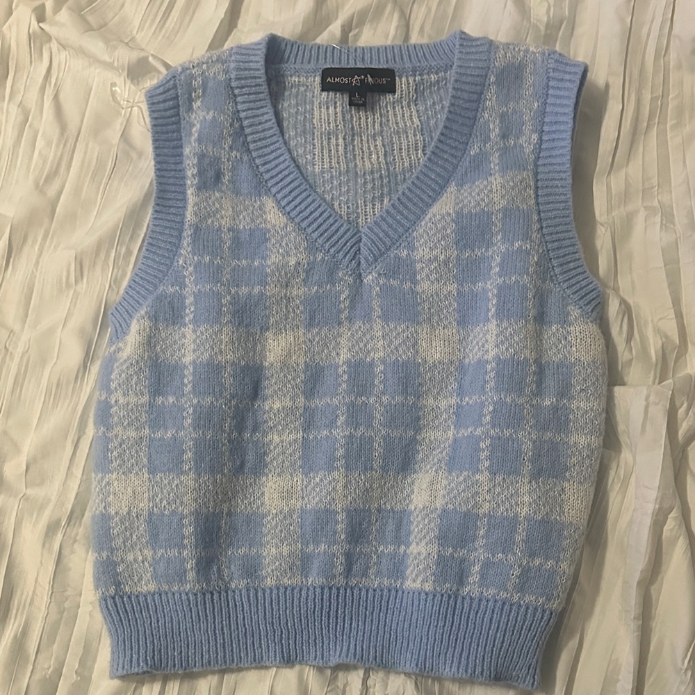 Almost Famous Light Blue and White Checkered Vest